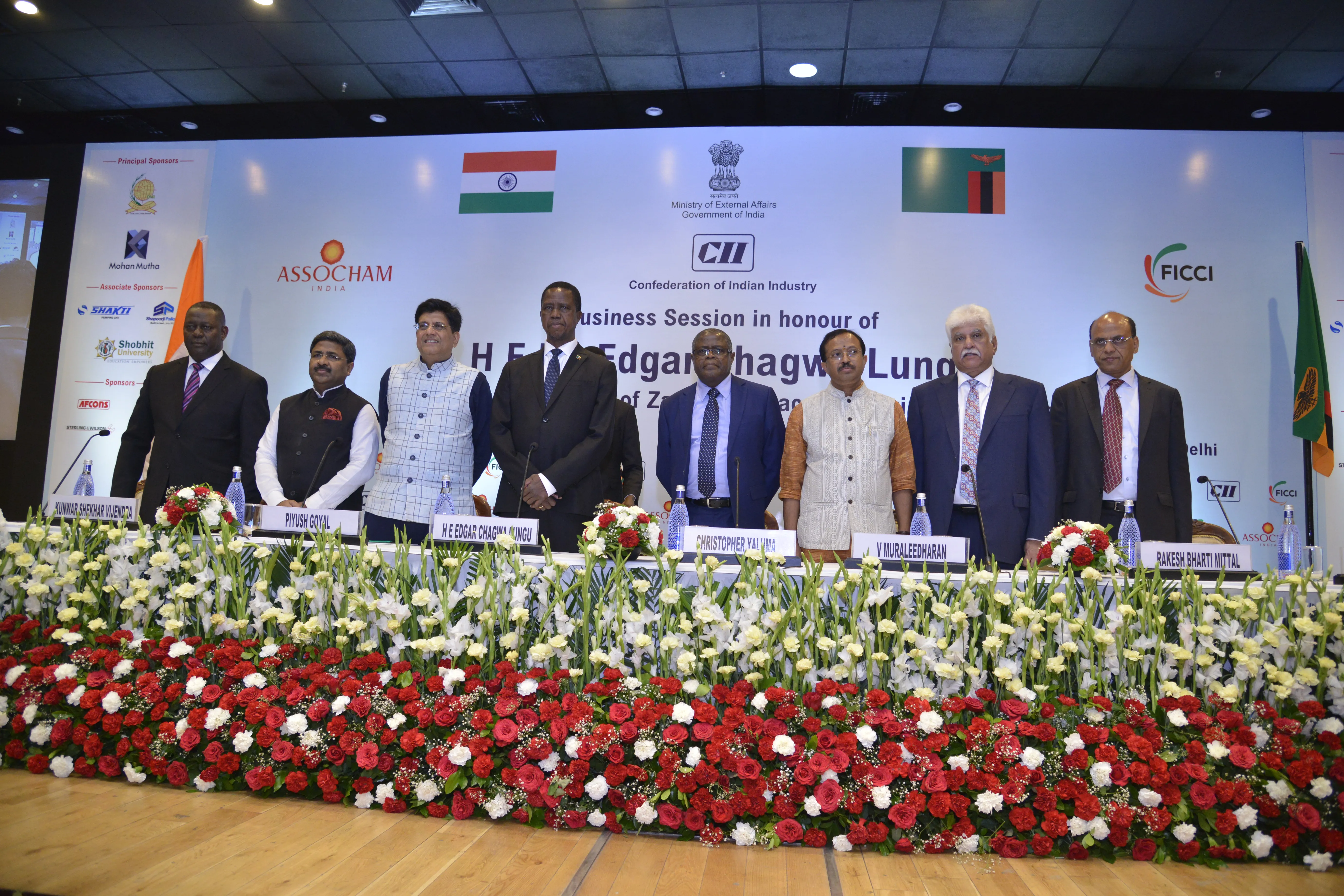 Exchanging Greetings with His Excellency Mr. H.E.Edgar Chagwa Lungu, President of the Republic of Zambia with Mr.Ramesh Mutha, August 21, 2019